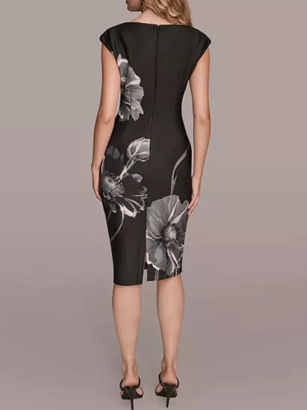 Donna Karan New York SZ 4 Black/Gray Floral Boat Neck Sheath Dress NWT $149 - Picture 2 of 16